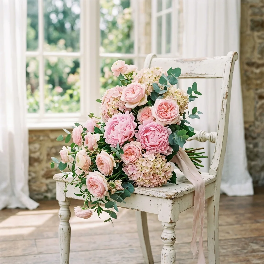 Pink flowers on chair